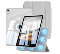 KVTVOU Clear Case for iPad A16 11th Generation 11 inch, for iPad 10th Generation 10.9 inch with Clasp, Detachable Magnetic Rotating Trifold Cover, Transparent Hard PC Back, Auto Wake/Sleep, Gray