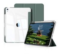 KVTVOU Clear Case for iPad A16 2025 11th Generation/iPad 10th Generation 10.9 inch 2022, Hard PC Clear Back Shell & Soft TPU Shockproof Frame, Right Pencil Holder, Auto Wake/Sleep, Dark Green