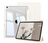 KVTVOU Clear Case for iPad Air 11 Inch 2025/2024, for iPad Air 5th / 4th Generation 10.9 Inch 2022/2020, Transparent Hard PC Shockproof Back, Built-in Pencil Holder, Auto Sleep/Wake, Cream White