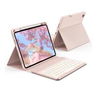 KVTVOU Keyboard Case for iPad 11th Generation A16 2025 / iPad 10th Generation 2022 10.9 Inch, Protective Case with Pencil Holder, 7 Colors Backlit Buletooth Keyboard QWERTY UK Layout, Pink