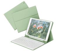 KVTVOU Keyboard Case for iPad 9th/8th/7th Generation 10.2 Inch 2021/2020/2019 with Pencil Holder, Detachable Wireless Bluetooth Keyboard, Soft TPU Back, Stand Folio Cover, Matcha Green