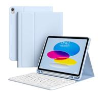 KVTVOU Keyboard Case for iPad A16 (2025 11th Gen) / iPad 10th Generation 2022, Magnetic Removable Bluetooth Keyboard, Four Corners Anti-Fall TPU Cover with Pencil Holder, Auto Wake/Sleep, White Ice