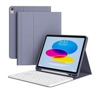 KVTVOU Keyboard Case for iPad A16 (2025 11th Gen) / iPad 10th Generation 2022, Magnetic Removable Bluetooth Keyboard, Four Corners Anti-Fall TPU Cover with Pencil Holder, Auto Wake/Sleep, Purple