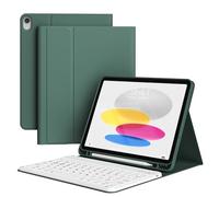 KVTVOU Keyboard Case for iPad A16 (2025 11th Gen) / iPad 10th Generation 2022, Magnetic Removable Bluetooth Keyboard, Four Corners Anti-Fall TPU Cover with Pencil Holder, Auto Wake/Sleep, Dark Green