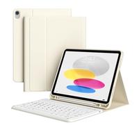 KVTVOU Keyboard Case for iPad A16 (2025 11th Gen) / iPad 10th Generation 2022, Magnetic Removable Bluetooth Keyboard, Four Corners Anti-Fall TPU Cover with Pencil Holder, Auto Wake/Sleep, Cream White