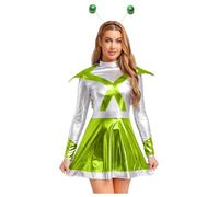 Kvysinly Alien Lady Costume Shiny Multi-Coloured Dress with Headband, Halloween Space Alien Fancy Dress Up Green S