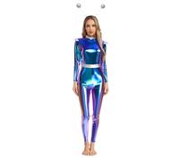 Kvysinly Alien Lady Costume Shiny Multi-Coloured Dress with Headband, Halloween Space Alien Fancy Dress Up Blue 3XL