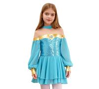 Kvysinly Arabian Princess Dress for Girls Fancy Dress Up for Kids, Gemstone Shiny Sequins Tulle Dress Light Blue 11-12 Years