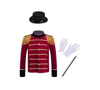Kvysinly Boys Circus Ringmaster Outfit Long Sleeve Tassel Tops with Hat Gloves Magic Wand Halloween Clothes Red 7-8 Years