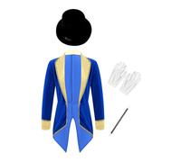 Kvysinly Boys Girls Halloween Circus Ringmaster Outfit Long Sleeve Lapel Tailcoat with Hat Magic Wand Gloves Royal Blue 13-14 Years