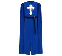 Kvysinly Boys Medieval Knight Costume Cross Print Pattern Seamed with Cape Zip Matched Waist Belt Blue 5-6 Years