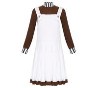 Kvysinly Girls 2pcs Factory Worker Outfits Mock Neck Zip-up Top with Ruffled Hem Dress for Cosplay Brown White 9-10 Years