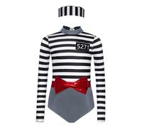 Kvysinly Girls 3 Piece Prisoner Stripes Outfit Set Mock Neck Long Sleeve Jumpsuit With Belt And Cap Silver 7-8 Years