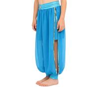Kvysinly Girls Belly Dance Pants Arabic Bloomers Gold Trim Side Split Baggy Pants for Performance Blue 13-14 Years