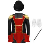 Kvysinly Girls Halloween Circus Ringmaster Outfit Long Sleeve Bodysuit with Hat Magic Wand Gloves 4 Pcs Set Black 11-12 Years