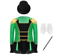 Kvysinly Girls Halloween Circus Ringmaster Outfit Long Sleeve Bodysuit with Hat Magic Wand Gloves 4 Pcs Set Green 13-14 Years