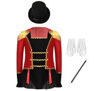 Kvysinly Girls Halloween Circus Ringmaster Outfit Long Sleeve Bodysuit with Hat Magic Wand Gloves 4 Pcs Set Red 9-10 Years