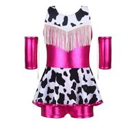 Kvysinly Girls Halloween Costume Back Cross Shoulder Straps Fringed Chest Backless Built-in Shorts Dress Hot Pink 9-10 Years