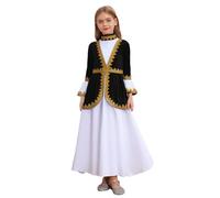 Kvysinly Girls Russian Heritage Costume Patchwork Mock Neck Back Invisible Zipper Long Dress Black 9-10 Years