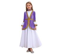 Kvysinly Girls Russian Heritage Costume Patchwork Mock Neck Back Invisible Zipper Long Dress Light Purple 7-8 Years