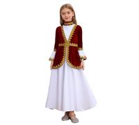 Kvysinly Girls Russian Heritage Costume Patchwork Mock Neck Back Invisible Zipper Long Dress Red 15-16 Years