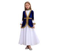 Kvysinly Girls Russian Heritage Costume Patchwork Mock Neck Back Invisible Zipper Long Dress Royal Blue 15-16 Years