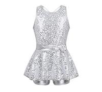 Kvysinly Girls Shiny Sequins Jazz Ballet Leotards Cross Back Dance Tutu Dress Modern Dance Performance Costume White 7-8 Years