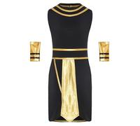 Kvysinly Greek Costume for Boys Ancient Roman Costume for Kids Egyptian Pharaoh Costume One Piece Jumpsuit Black 15-16 Years
