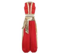 Kvysinly Kids Boys Arabian Prince Outfits Sleeveless Vest with Harem Pants Set Halloween Party Dress Up Red 11-12 Years