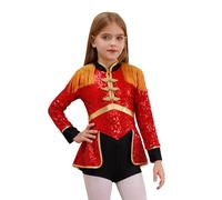 Kvysinly Kids Girls Circus Ringmaster Jumpsuits Magic Show Performance Clothes Tassel Sequins Party Leotards Red 9-10 Years