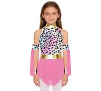Kvysinly Kids Girls Prehistoric Cave Costume Leopard Print Mock Neck Sleeveless Back Zipper Dress for Performance Gradient 7-8 Years