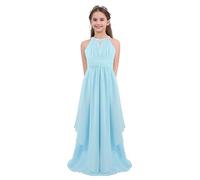 Kvysinly Kids Girls Sequined Halter Chiffon Flower Princess Dress Wedding Bridesmaid Birthday Party Ball Gown Light Blue 7-8 Years