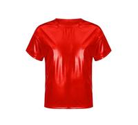 Kvysinly Kids Girls Shiny Metallic T-Shirts for Hip Hop Jazz Street Dance Stage Performance Outfits Red 11-12 Years