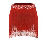 Kvysinly Kids Girls Tassel Dance Skirts Jazz Latin Tango Salsa Rumba Ballroom Ballet Dance Skirts Competition Dancewear Red 13-14 Years