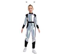Kvysinly Kids Shiny Alien Jumpsuit Girls Boys Sparkly Metallic Robot Catsuit Zip Front Space Explore Outfits Silver 11-12 Years