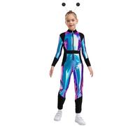 Kvysinly Kids Shiny Alien Jumpsuit Girls Boys Sparkly Metallic Robot Catsuit Zip Front Space Explore Outfits Blue Black 15-16 Years