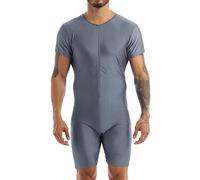 Kvysinly Men One Piece Short Sleeve Front Zipper Boxer Shorts Leotard Running Workout Fitness Bodysuit Catsuit Dark Grey M