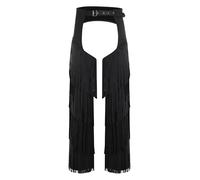 Kvysinly Mens Faux Suede Cowboy Chaps Adjustable Waist Hollow Out Open Crotch Pants Trousers Black S