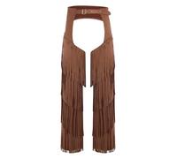 Kvysinly Mens Faux Suede Cowboy Chaps Adjustable Waist Hollow Out Open Crotch Pants Trousers Dark Brown M