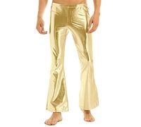 Kvysinly Men's Shiny Metallic Faux Leather Flared Bell Bottoms Vintage 70's Disco Costume Long Pant Party Wear Gold XXL