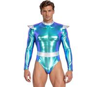 Kvysinly One Piece Leotard Men Astronaut Costume Catsuit | Rave Outfits,Contrast Color,Turtleneck Leotard,High Cut Thong,Turtleneck Unitard,Astronaut Robot Costume,Party Clubwear