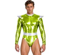 Kvysinly One Piece Leotard Men Astronaut Costume Catsuit | Rave Outfits,Contrast Color,Turtleneck Leotard,High Cut Thong,Turtleneck Unitard,Astronaut Robot Costume,Party Clubwear