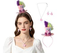 Kvysinly Rainbow Mini Top Hat Headband Crazy Hat Fascinator & Lollipop Jewelry for Cocktail Tea Party Hats Pink One Size