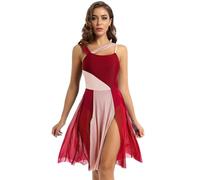 Kvysinly Woman Sleeveless Chiffon Lyrical Dress Modern Ballet Dance Costume Gymnastic Leotard Beach Maxi Dress Burgundy XS