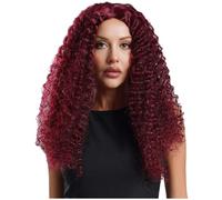 Kvysinly Women Long Small Curly Afro Wig Rock Wig Rave Theme Party Halloween Carnival Festival Party Accessory Burgundy One Size