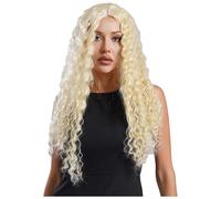 Kvysinly Women Long Small Curly Afro Wig Rock Wig Rave Theme Party Halloween Carnival Festival Party Accessory Blonde One Size