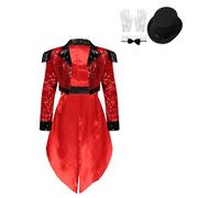 Kvysinly Women's Circus Ringmaster Costume Halloween Lion Taming Tailcoat Sparkly Sequin Medieval Jackets Coat Red L
