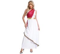 Kvysinly Womens Imperial Empress Dress Fancy Dress Up Costume Roman Princess Costume One Shoulder Toga Costume Burgundy 4XL