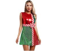 Kvysinly Women's Mrs Santa Costume Metallic Sequins Christmas Party Dress Sleeveless Bowknot Leotard Dress Red 4XL