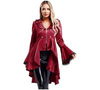 Kvysinly Women's Steampunk Victorian Jacket Coat Medieval Vintage Gothic Tailcoat Halloween Cosplay Costumes Burgundy L